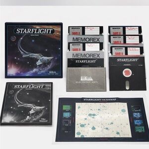 Vintage 1986 Starflight IBM PC 5.25 Floppy Complete EA Big Box Set OBO